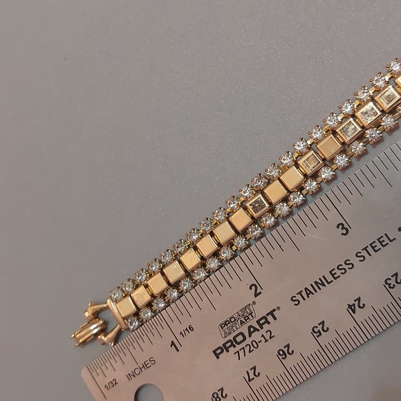 Vintage Park Lane 2 Rows Sparkly Rhinestones Gold Tone Bracelet Foldover Clasp - Picture 5 of 8